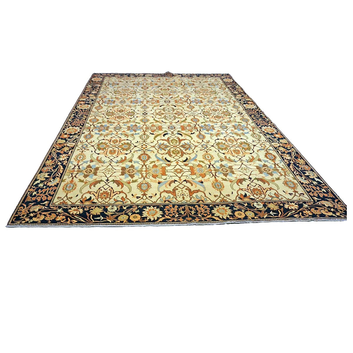 Persian Sarouk Wool 8x12 Ivory, Orange & Navy Handmade Area Rug #1141217