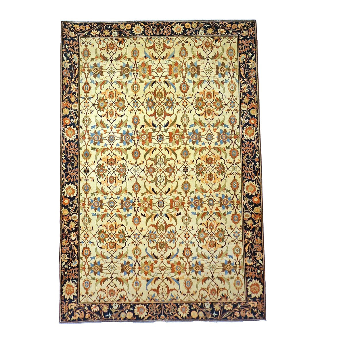 Persian Sarouk Wool 8x12 Ivory, Orange & Navy Handmade Area Rug #1141217