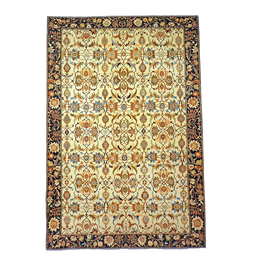Persian Sarouk Wool 8x12 Ivory, Orange & Navy Handmade Area Rug #1141217