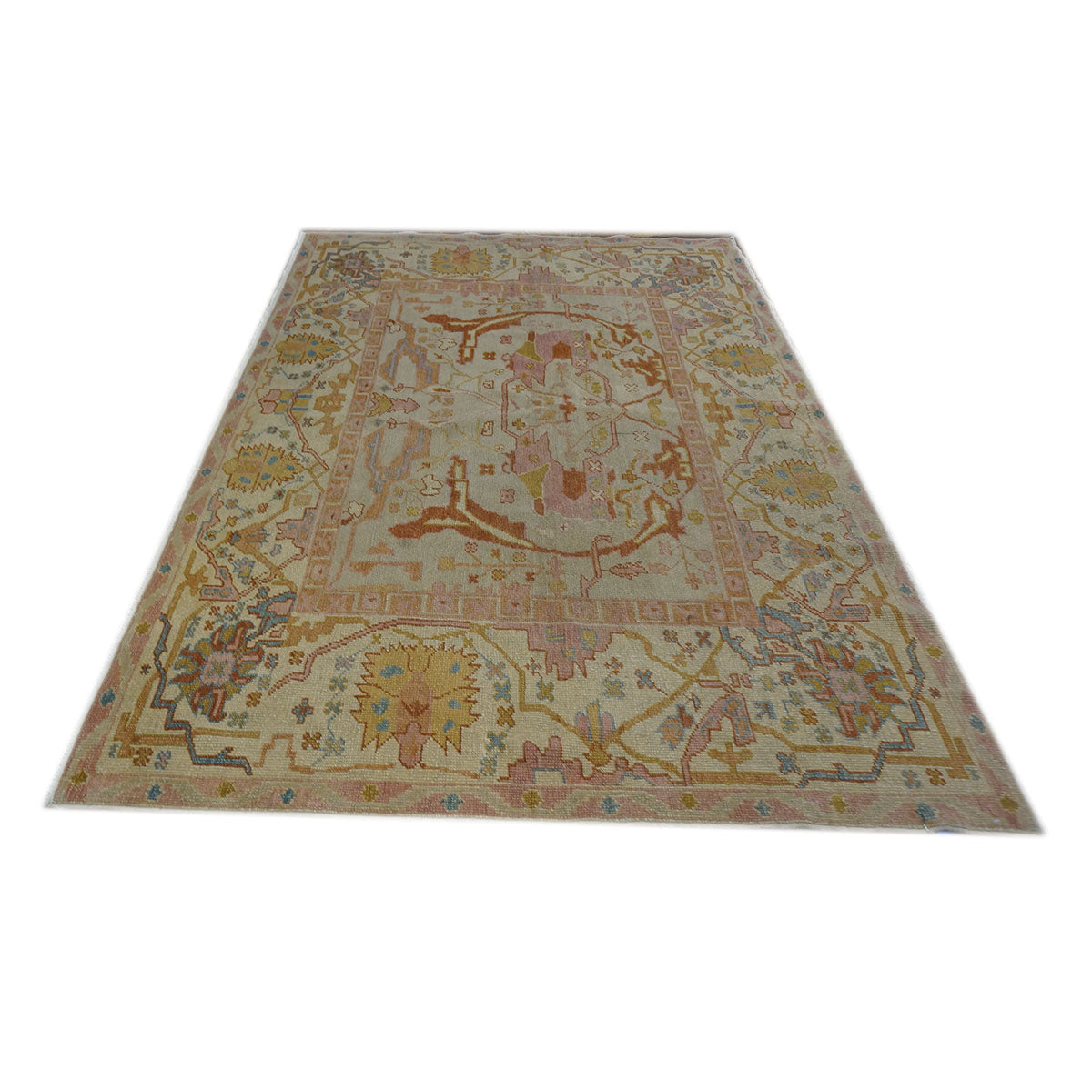 Persian Sultanabad Wool 5x7 Tan, Light Blue, Pink & Orange Handmade Area Rug #1141234