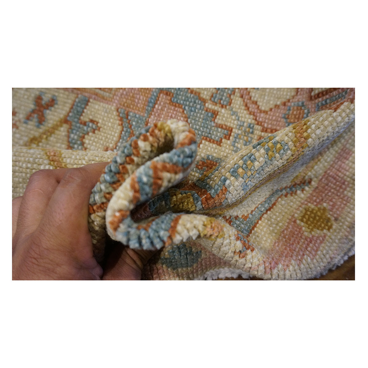 Persian Sultanabad Wool 5x7 Tan, Light Blue, Pink & Orange Handmade Area Rug #1141234