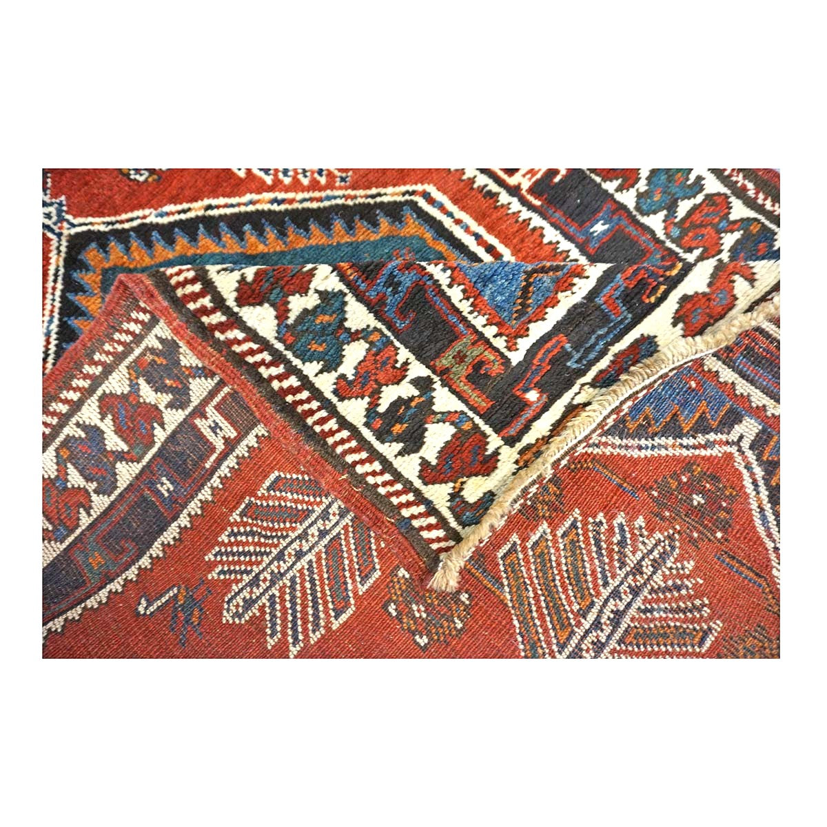 Antique Persian Azerbaijan Tribal Wool 3x10 Red & Blue Handmade Runner Rug #1141304