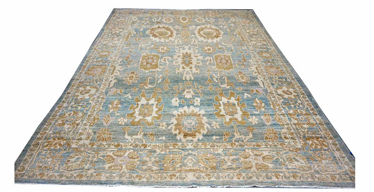 Persian Sultanabad Wool 10 x 14 Blue, Gold & Ivory Handmade Area Rug #1141311