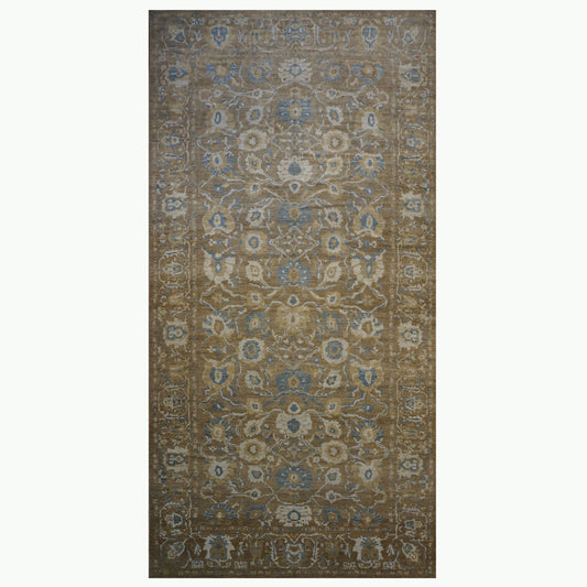 Persian Sultanabad Wool 10x20 Taupe, Ivory & Light Blue Handmade Gallery Rug #1141324