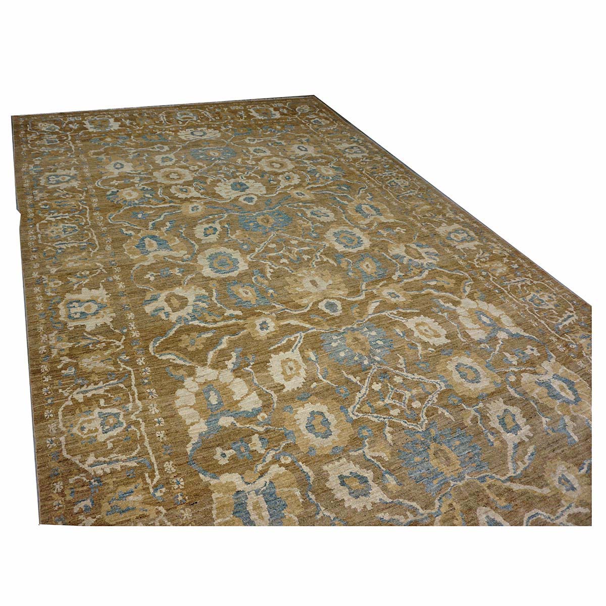 Persian Sultanabad Wool 10x20 Taupe, Ivory & Light Blue Handmade Gallery Rug #1141324