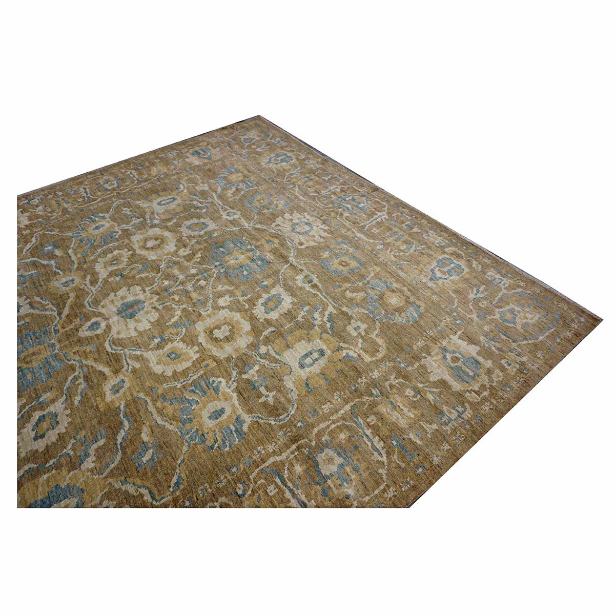 Persian Sultanabad Wool 10x20 Taupe, Ivory & Light Blue Handmade Gallery Rug #1141324