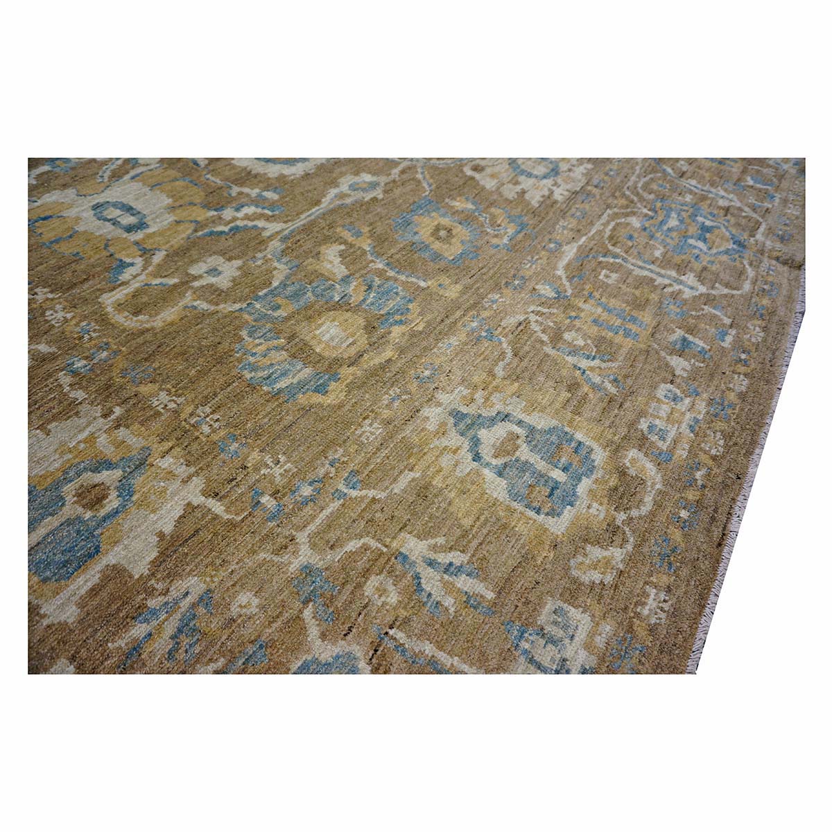 Persian Sultanabad Wool 10x20 Taupe, Ivory & Light Blue Handmade Gallery Rug #1141324