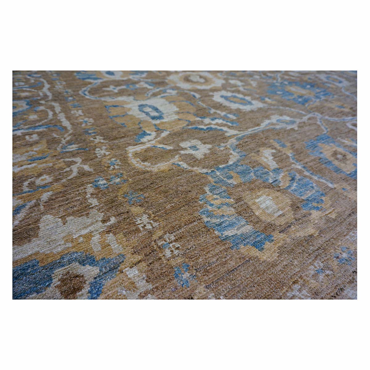 Persian Sultanabad Wool 10x20 Taupe, Ivory & Light Blue Handmade Gallery Rug #1141324