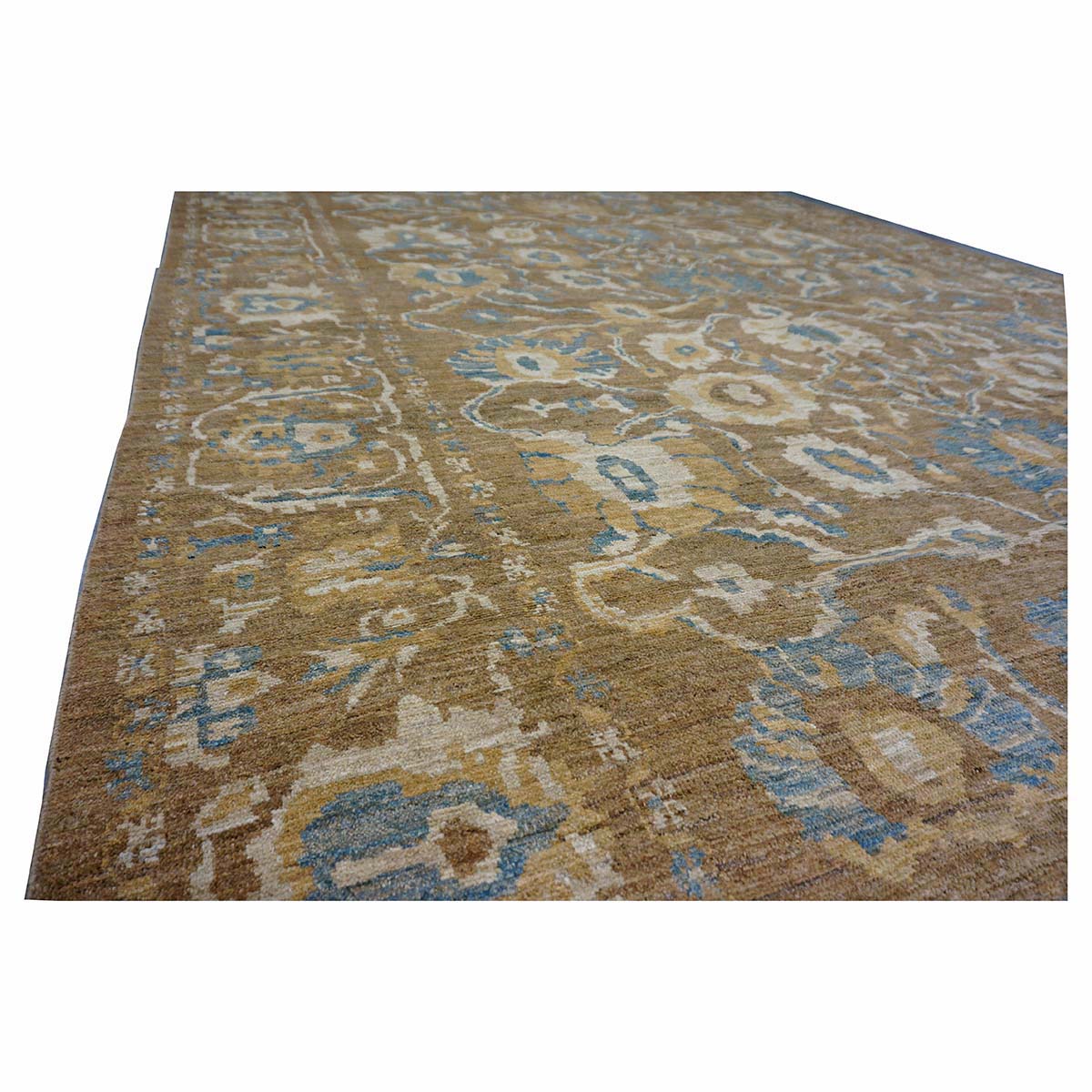 Persian Sultanabad Wool 10x20 Taupe, Ivory & Light Blue Handmade Gallery Rug #1141324