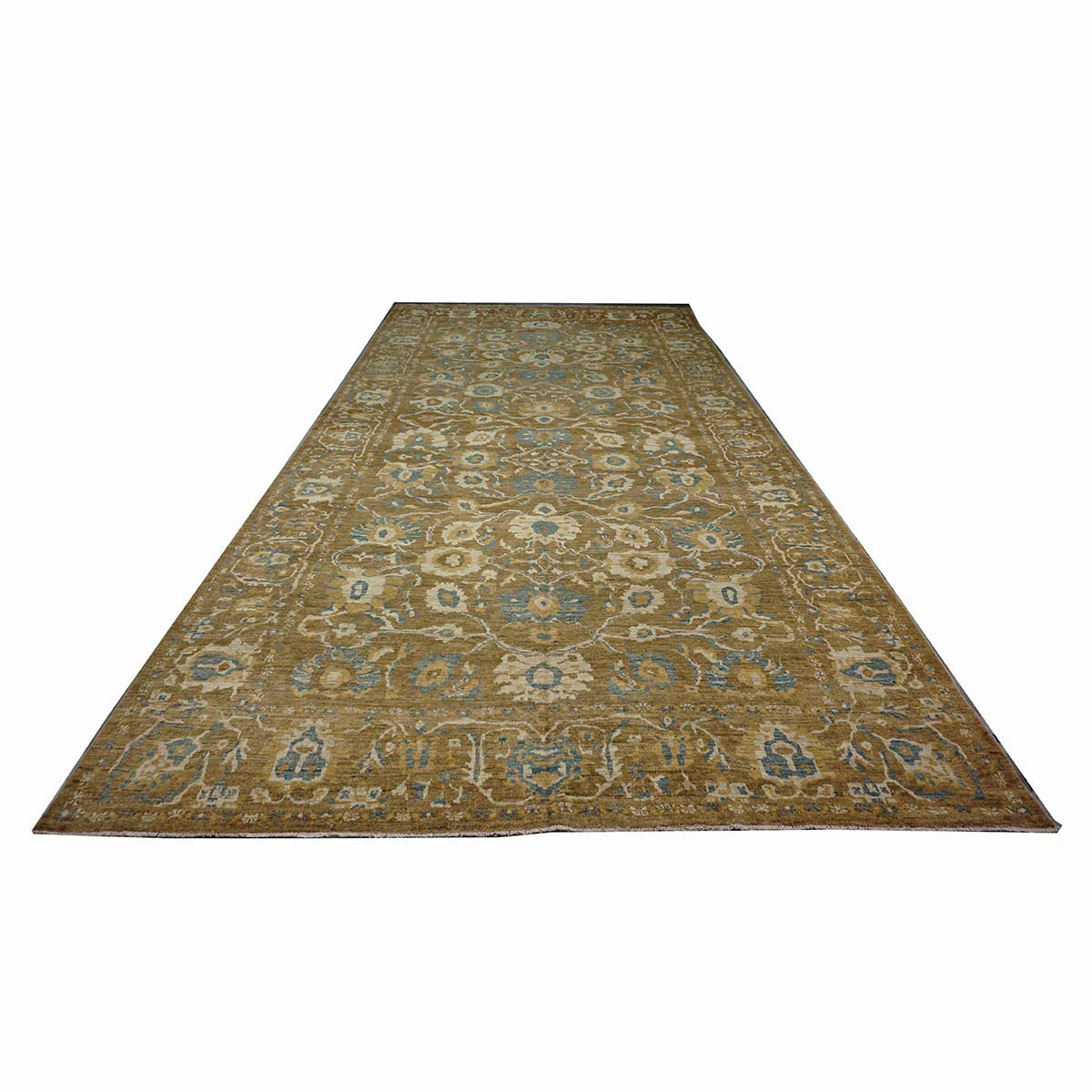 Persian Sultanabad Wool 10x20 Taupe, Ivory & Light Blue Handmade Gallery Rug #1141324