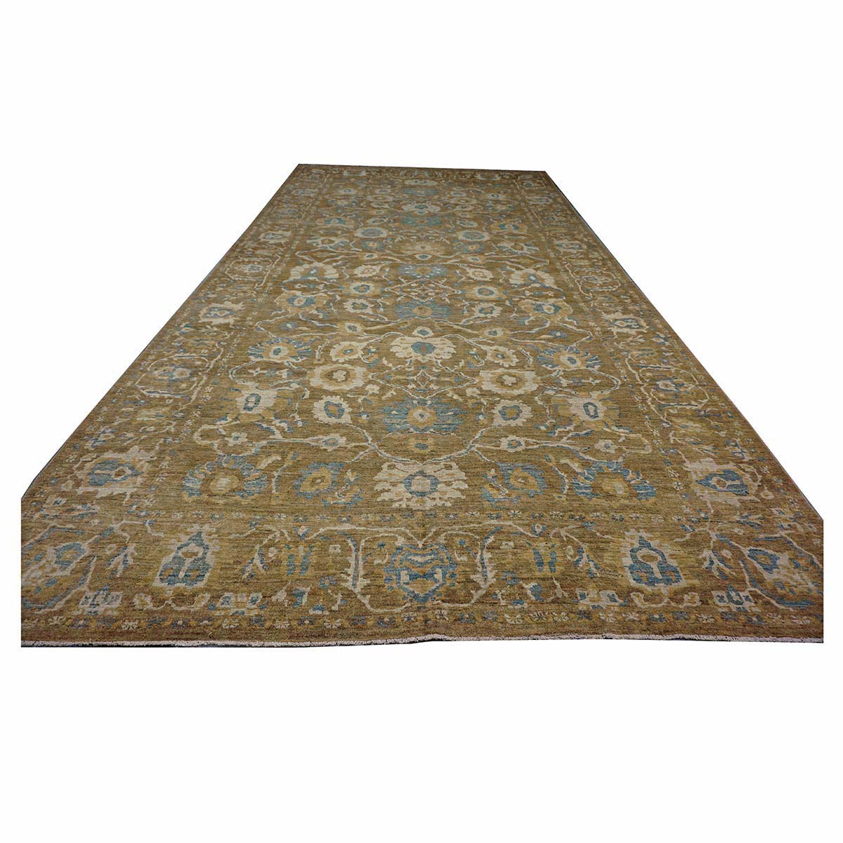 Persian Sultanabad Wool 10x20 Taupe, Ivory & Light Blue Handmade Gallery Rug #1141324