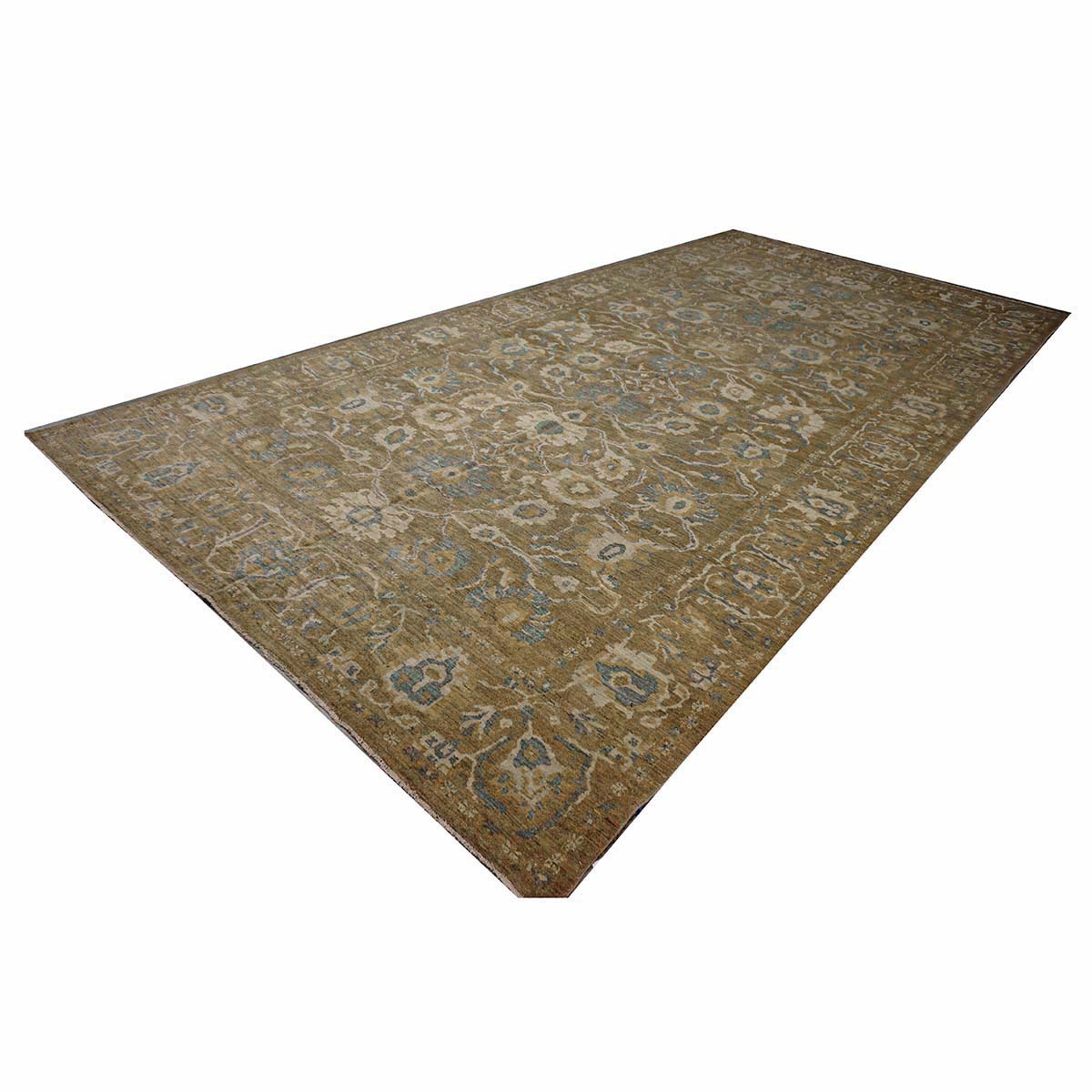 Persian Sultanabad Wool 10x20 Taupe, Ivory & Light Blue Handmade Gallery Rug #1141324
