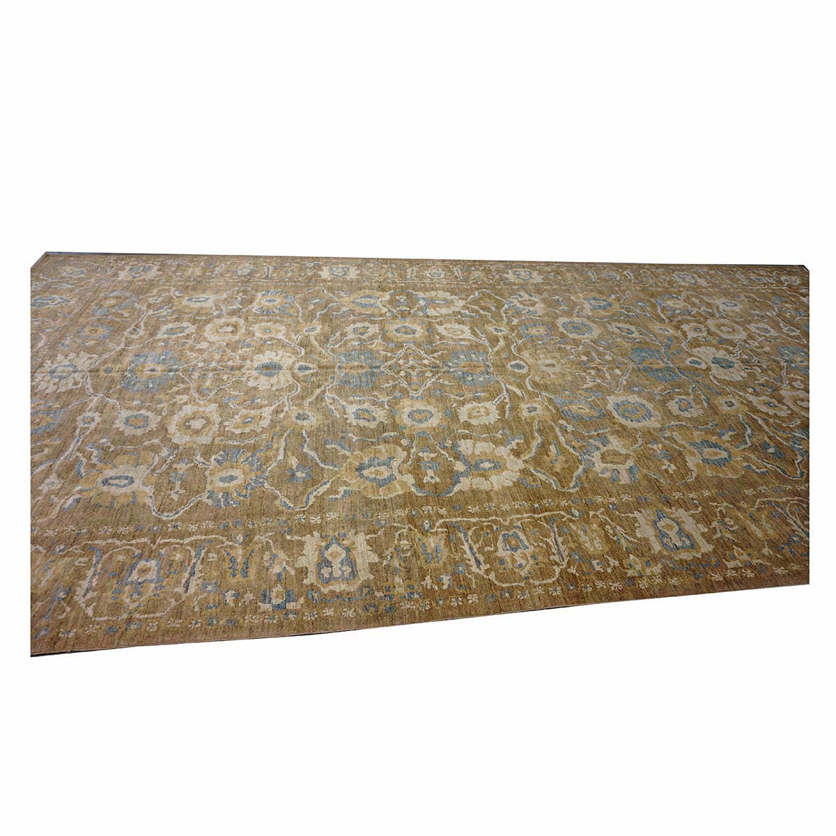 Persian Sultanabad Wool 10x20 Taupe, Ivory & Light Blue Handmade Gallery Rug #1141324