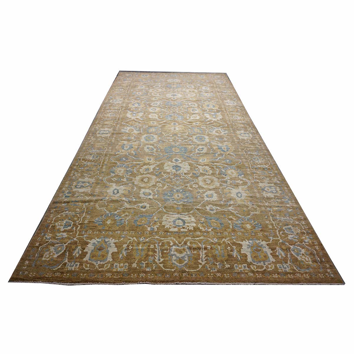 Persian Sultanabad Wool 10x20 Taupe, Ivory & Light Blue Handmade Gallery Rug #1141324