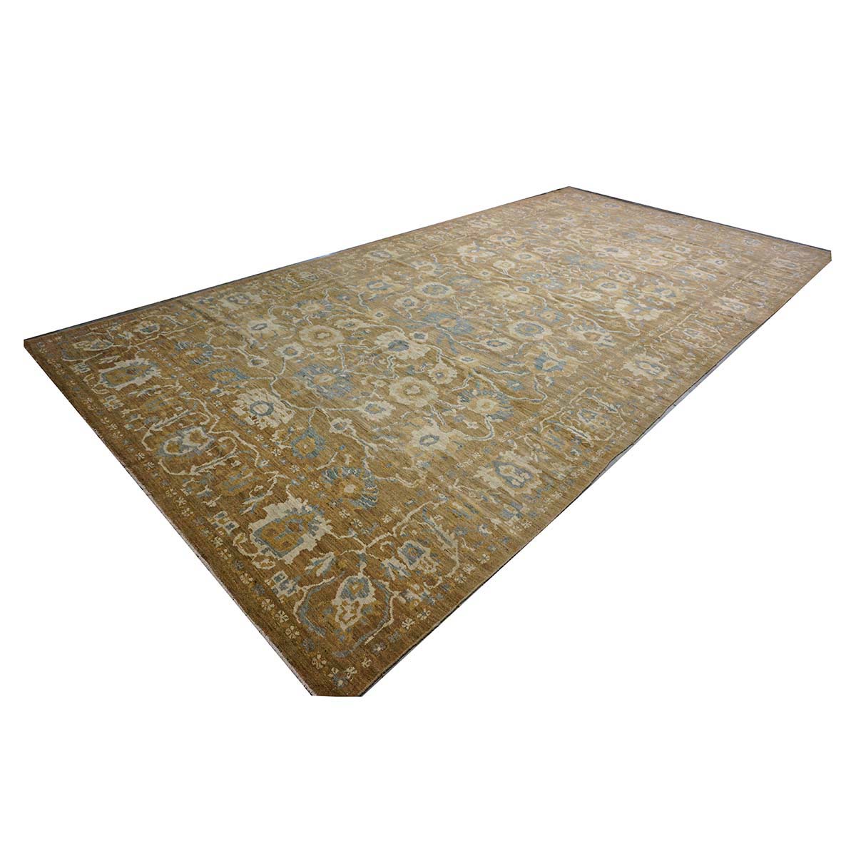 Persian Sultanabad Wool 10x20 Taupe, Ivory & Light Blue Handmade Gallery Rug #1141324