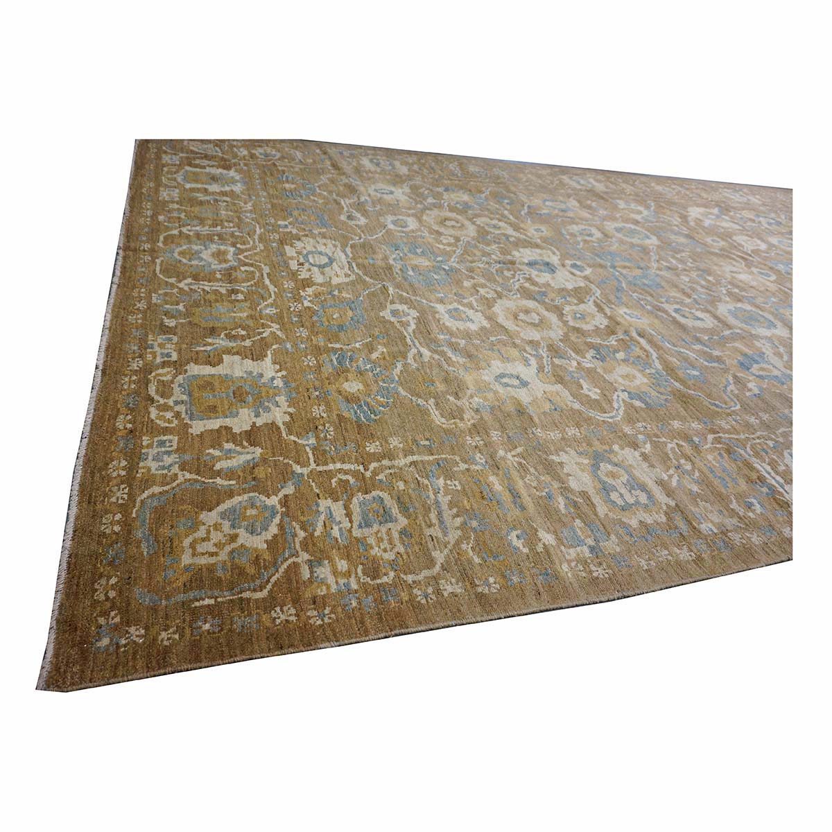 Persian Sultanabad Wool 10x20 Taupe, Ivory & Light Blue Handmade Gallery Rug #1141324