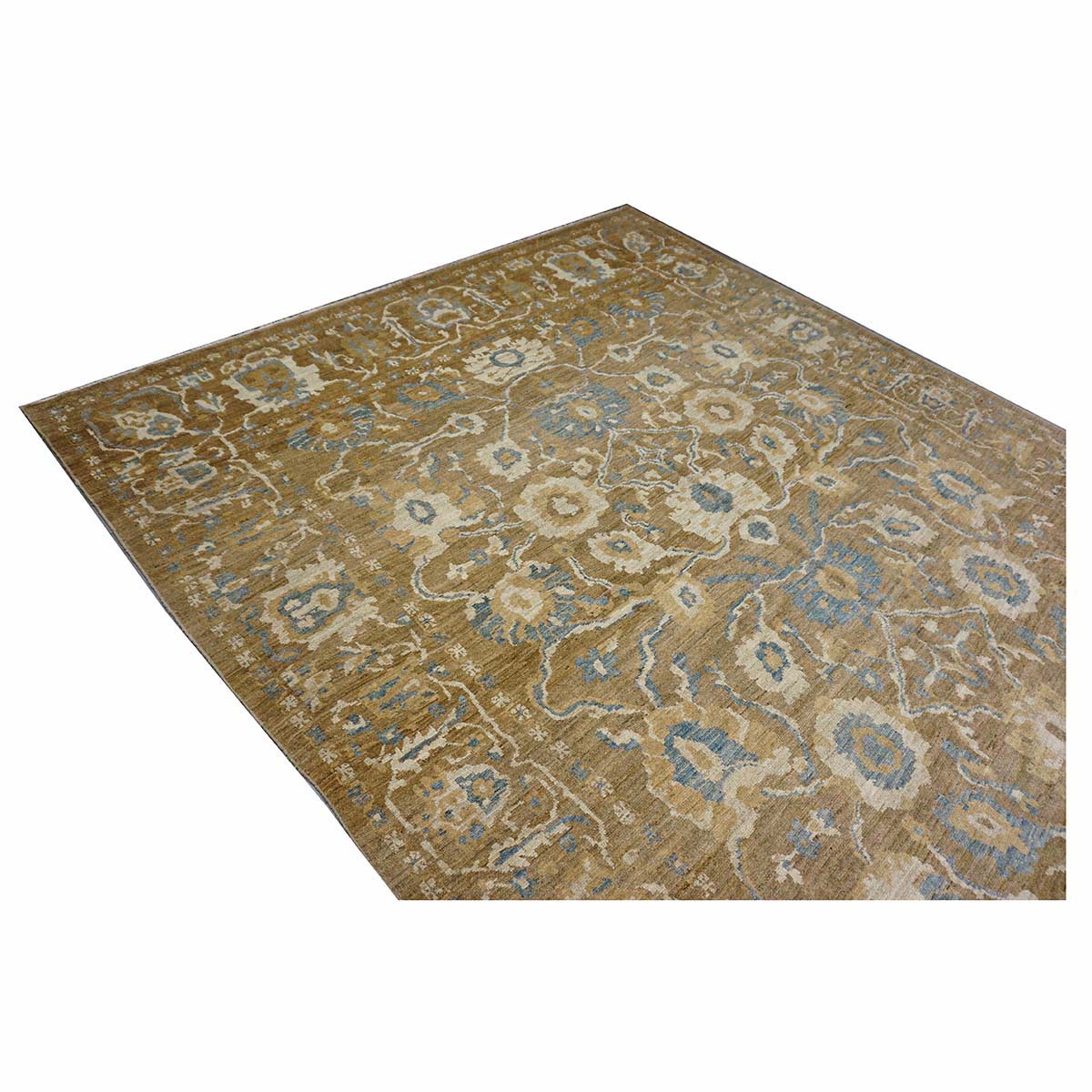 Persian Sultanabad Wool 10x20 Taupe, Ivory & Light Blue Handmade Gallery Rug #1141324
