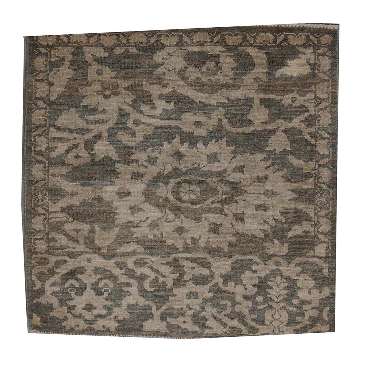 Persian Sultanabad Wool 4x4 Olive, Ivory & Slate Handmade Square Area Rug #1141337