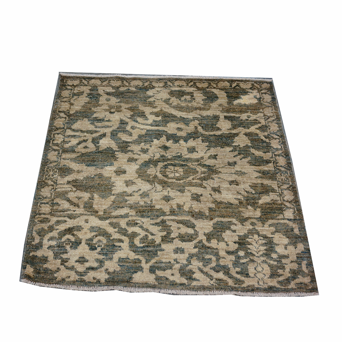 Persian Sultanabad Wool 4x4 Olive, Ivory & Slate Handmade Square Area Rug #1141337