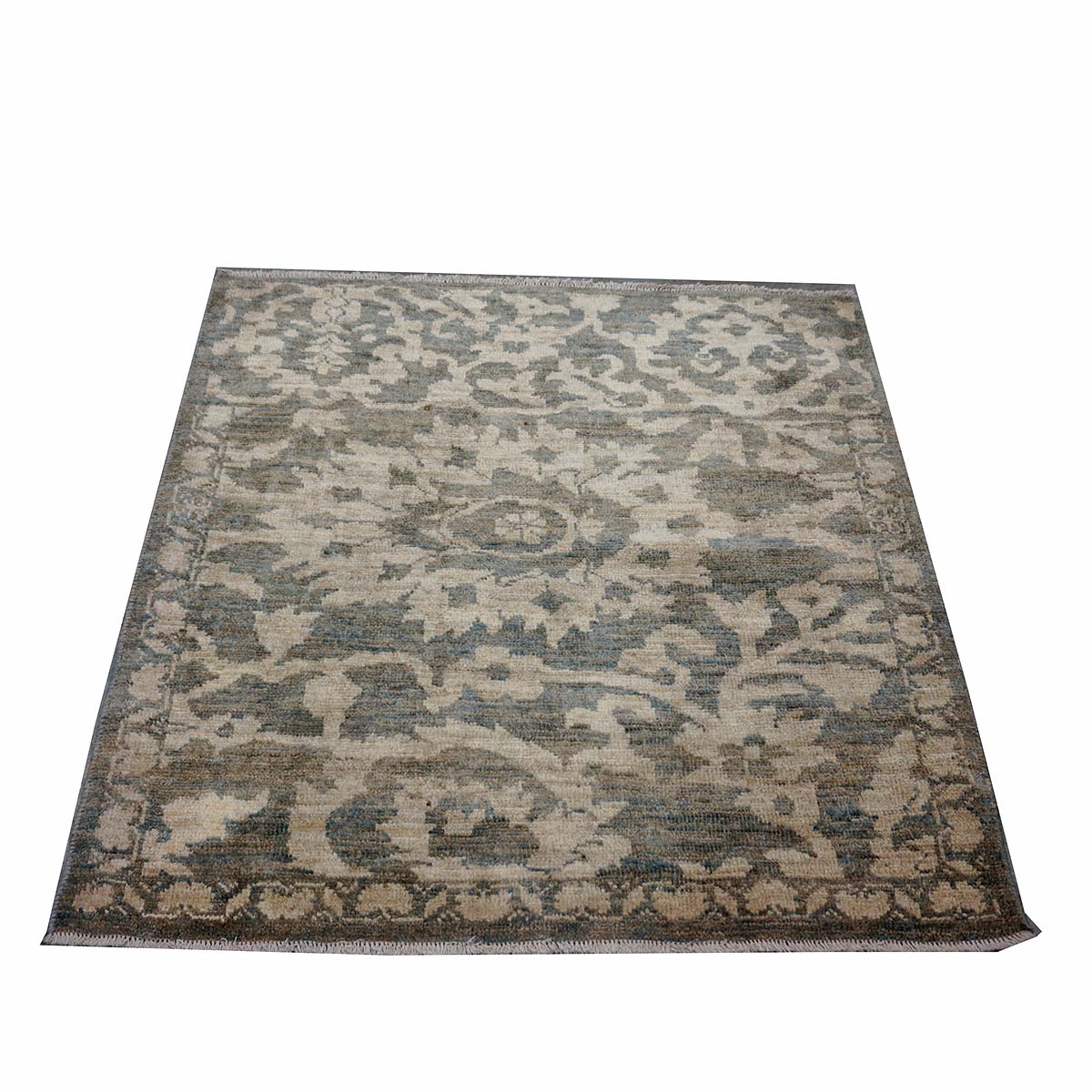 Persian Sultanabad Wool 4x4 Olive, Ivory & Slate Handmade Square Area Rug #1141337