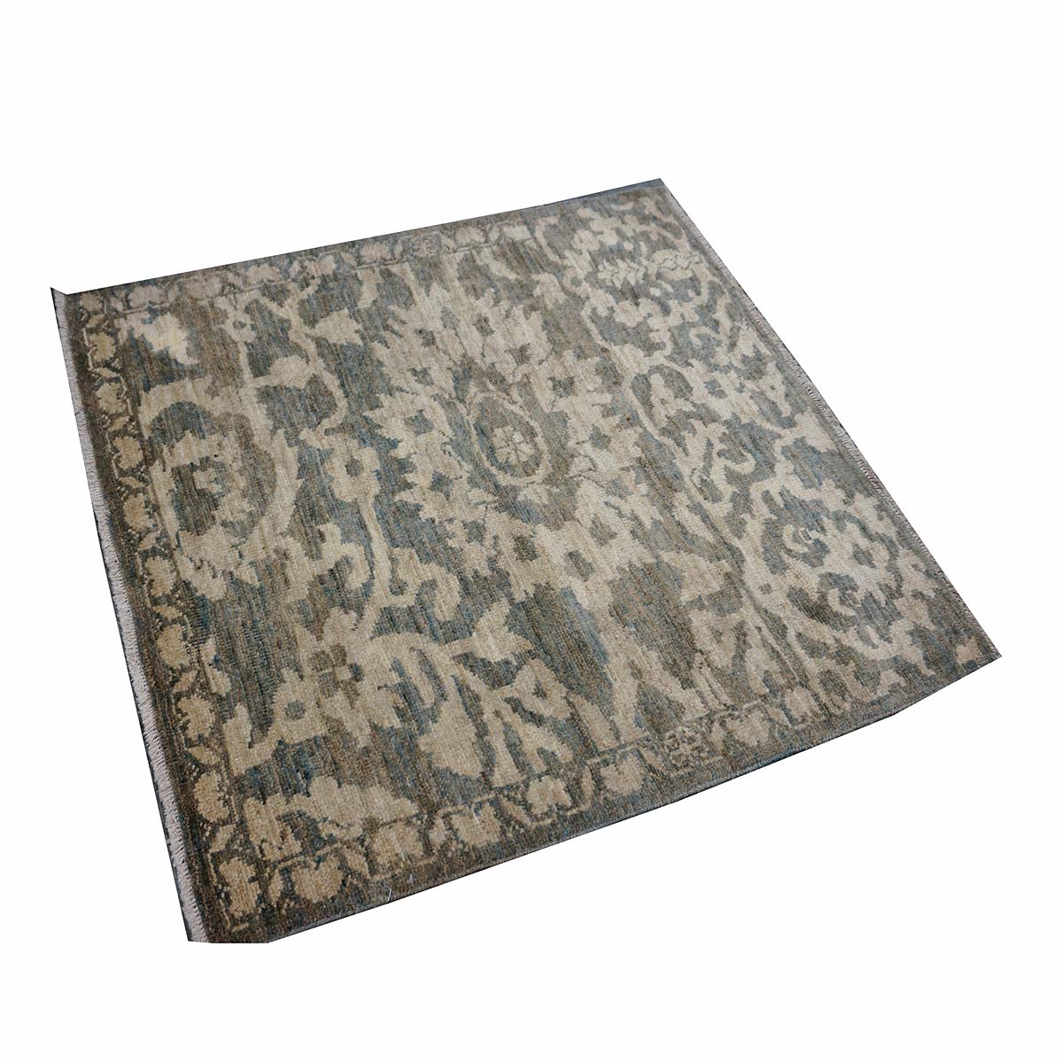 Persian Sultanabad Wool 4x4 Olive, Ivory & Slate Handmade Square Area Rug #1141337