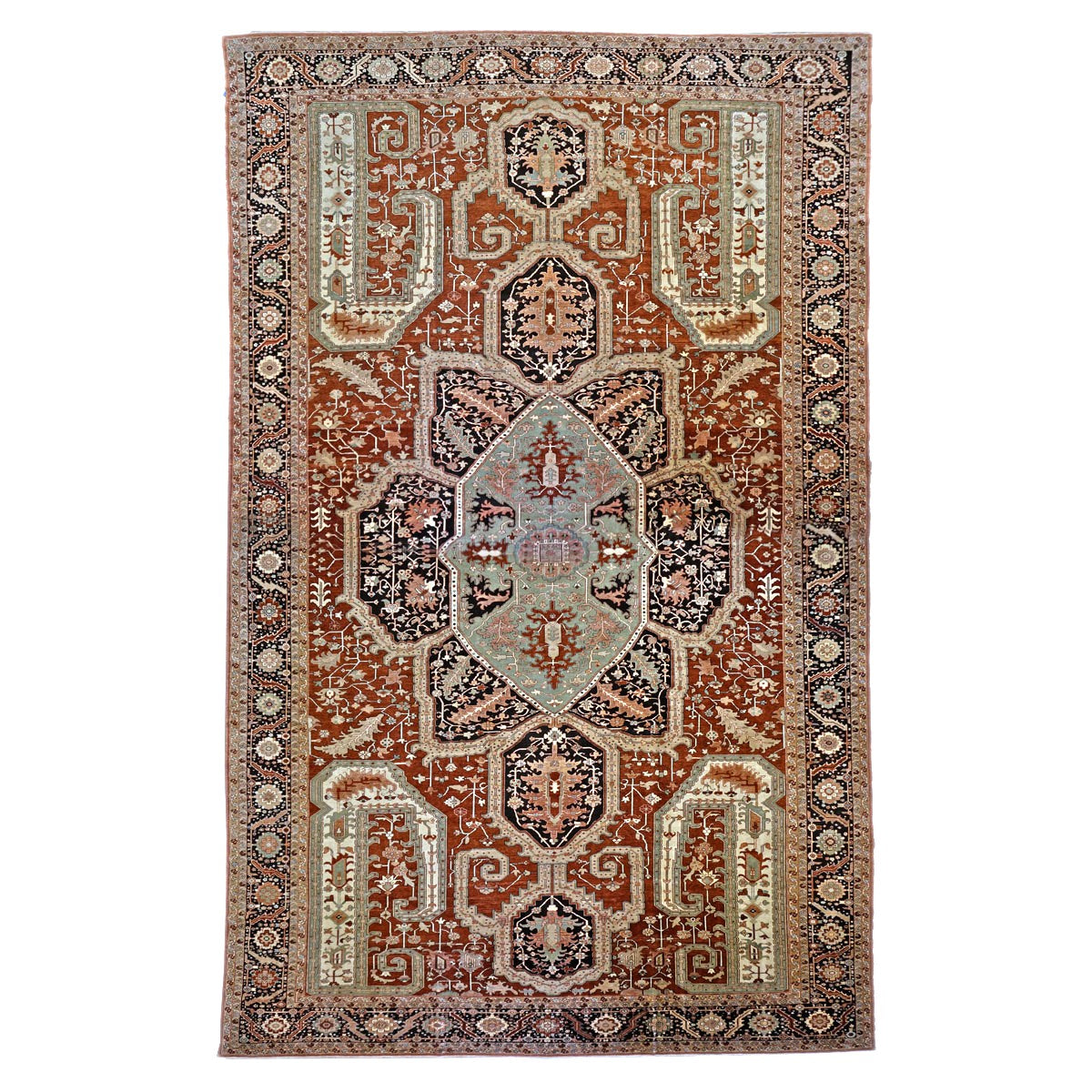Persian Serapi Wool 16X25 Rust, Black & Tan Handmade Oversized Area Rug #1141351