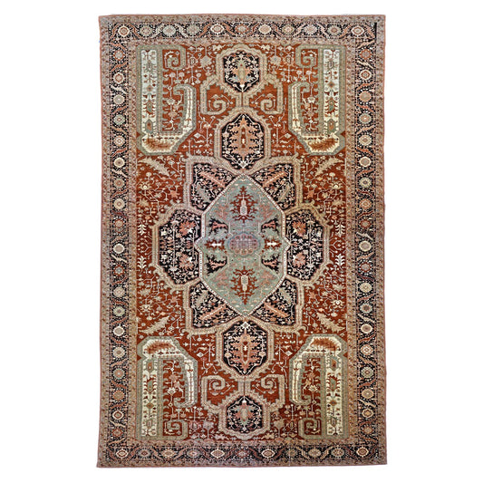 Persian Serapi Wool 16X25 Rust, Black & Tan Handmade Oversized Area Rug #1141351