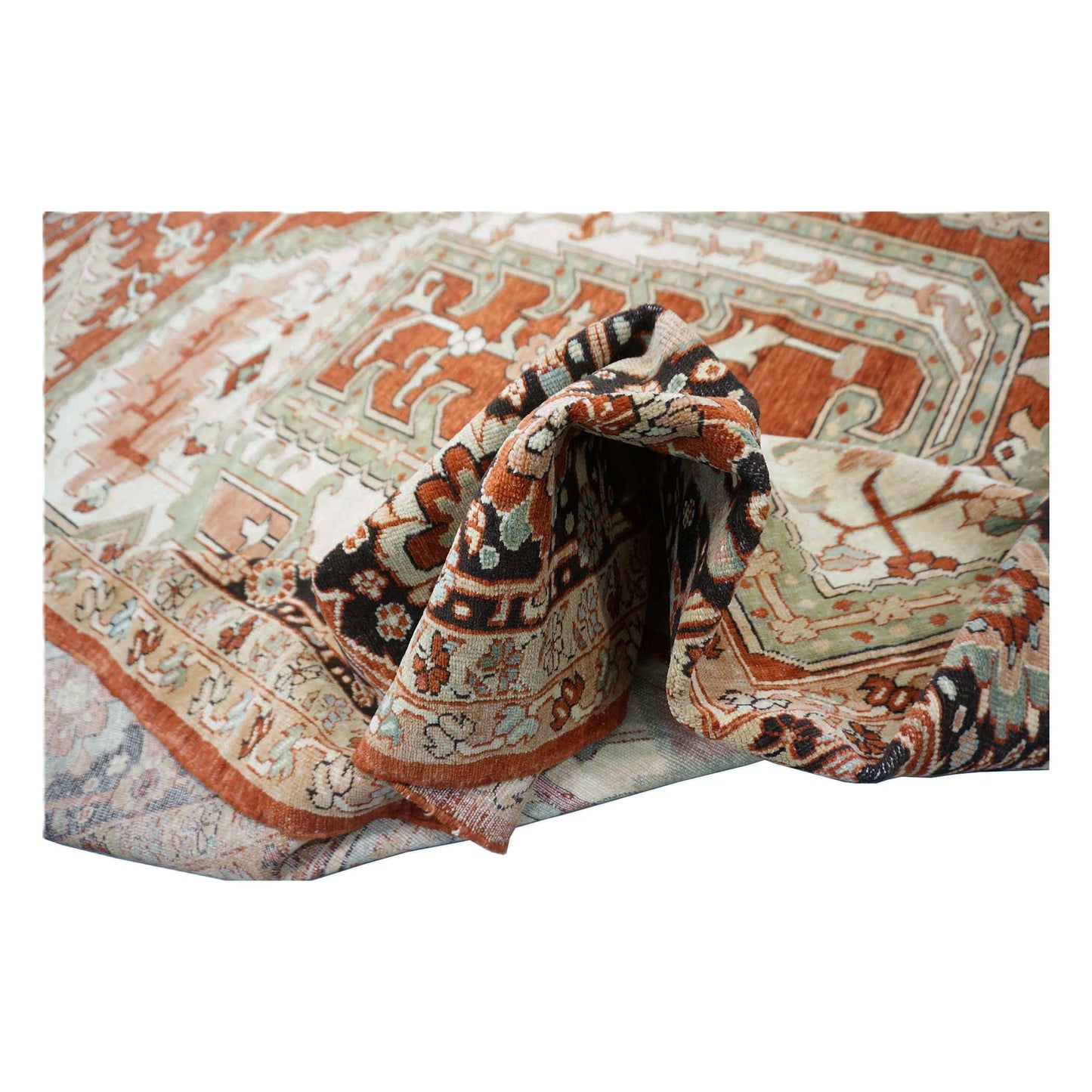 Persian Serapi Wool 16X25 Rust, Black & Tan Handmade Oversized Area Rug #1141351