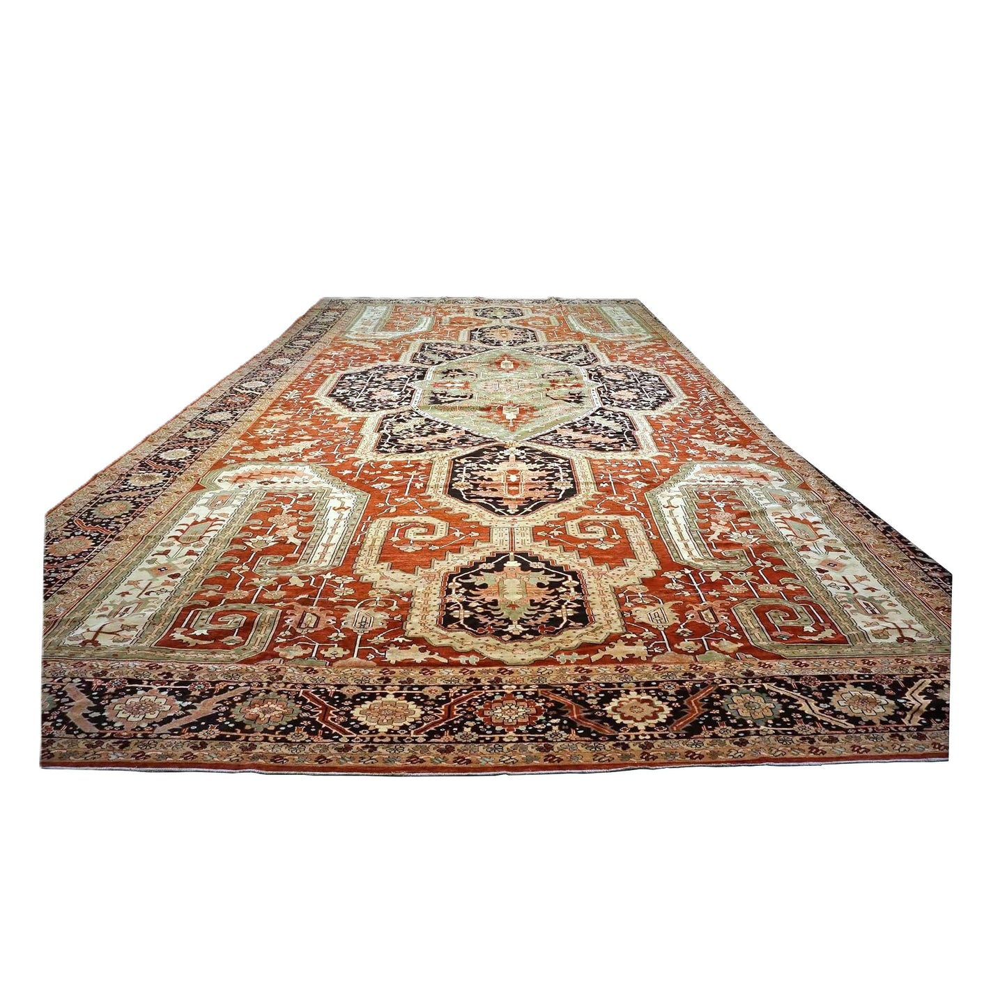 Persian Serapi Wool 16X25 Rust, Black & Tan Handmade Oversized Area Rug #1141351