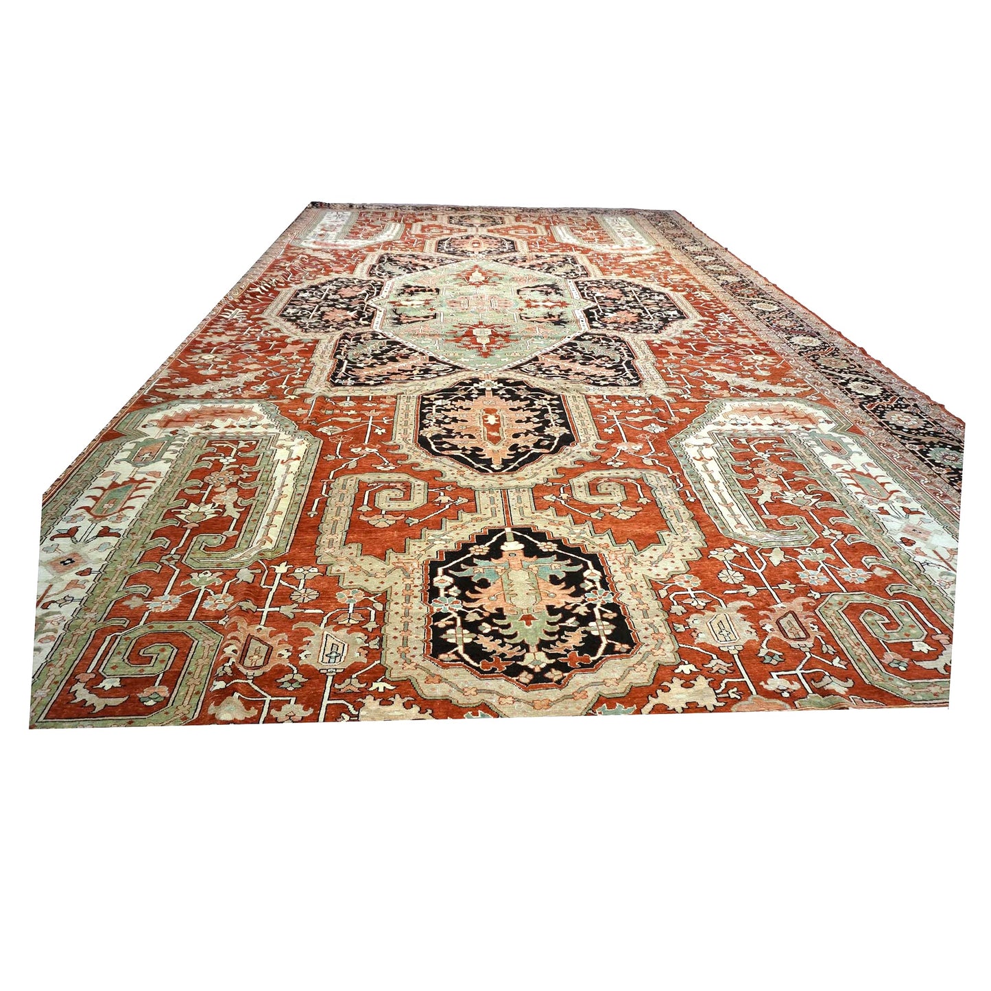 Persian Serapi Wool 16X25 Rust, Black & Tan Handmade Oversized Area Rug #1141351