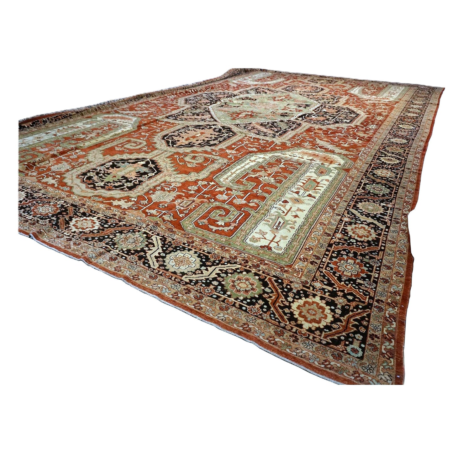 Persian Serapi Wool 16X25 Rust, Black & Tan Handmade Oversized Area Rug #1141351