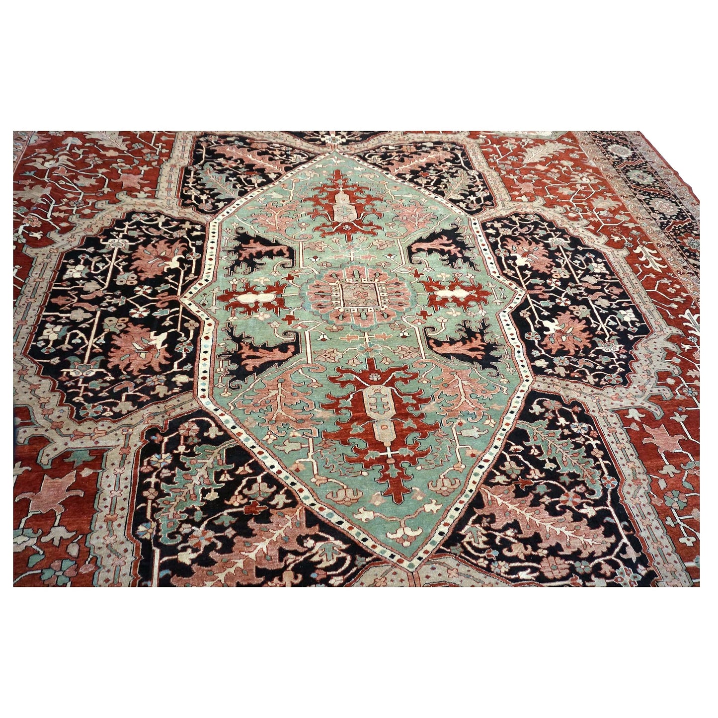 Persian Serapi Wool 16X25 Rust, Black & Tan Handmade Oversized Area Rug #1141351