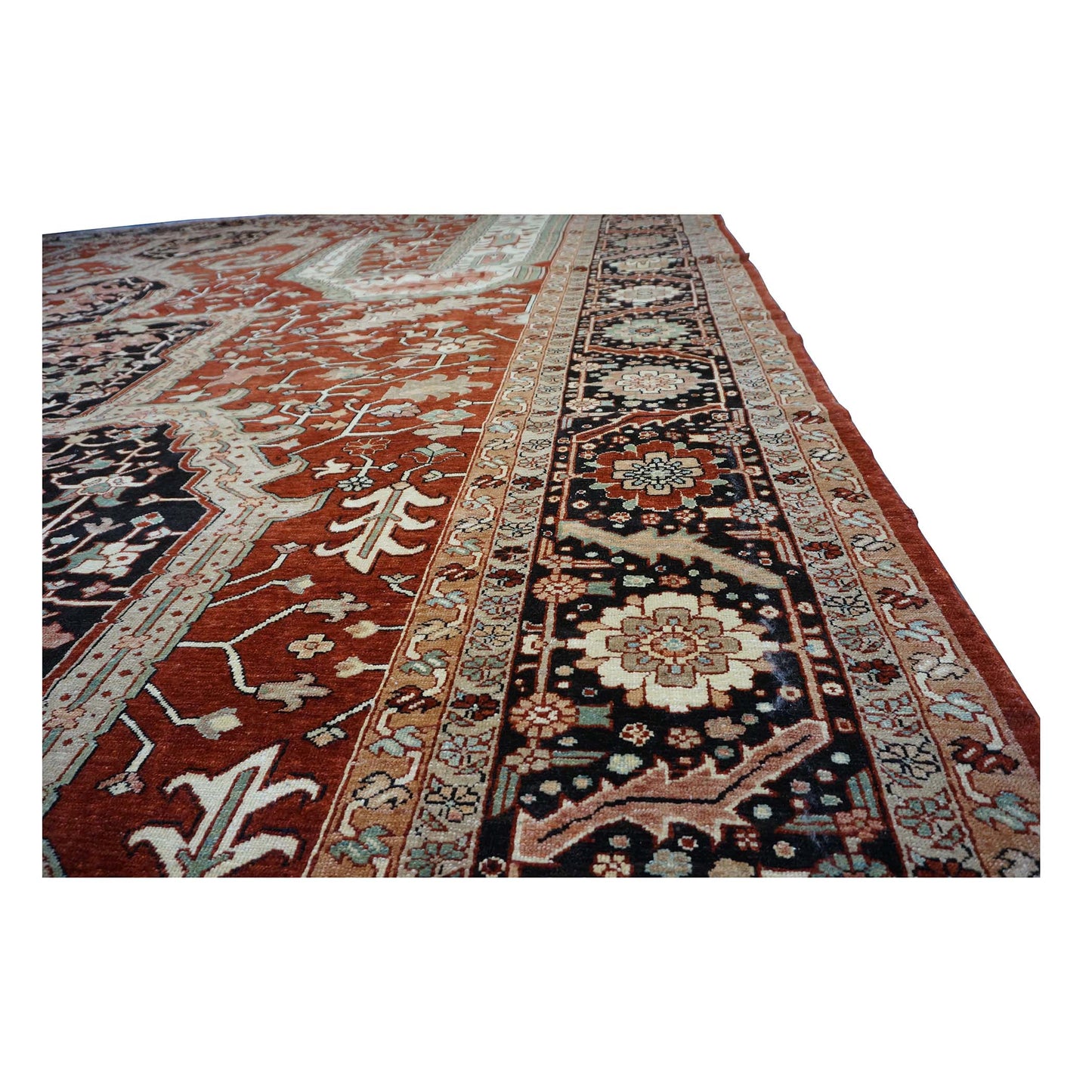 Persian Serapi Wool 16X25 Rust, Black & Tan Handmade Oversized Area Rug #1141351