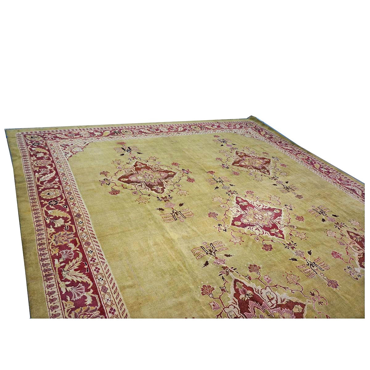 Antique Indian Amritsar Wool 14x16 Green & Red Handmade Area Rug #1141478