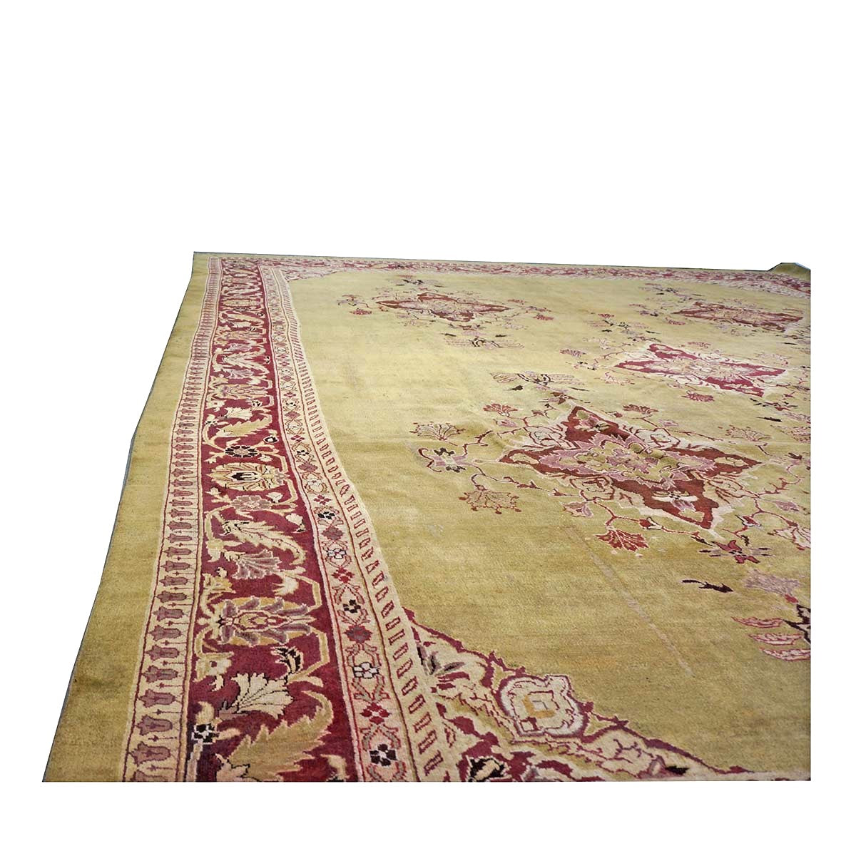 Antique Indian Amritsar Wool 14x16 Green & Red Handmade Area Rug #1141478