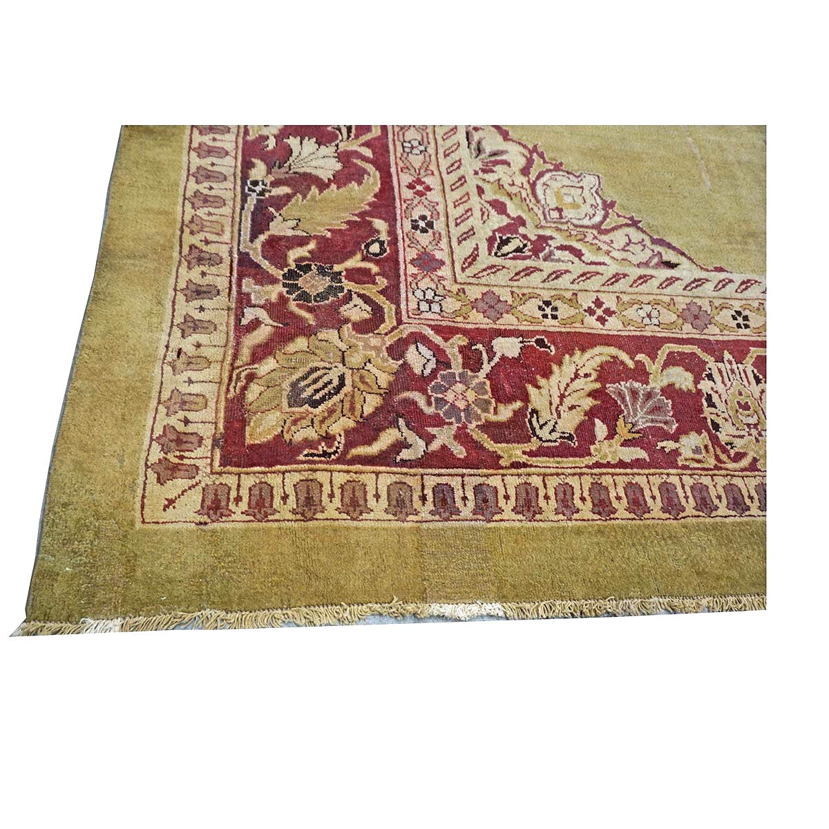Antique Indian Amritsar Wool 14x16 Green & Red Handmade Area Rug #1141478