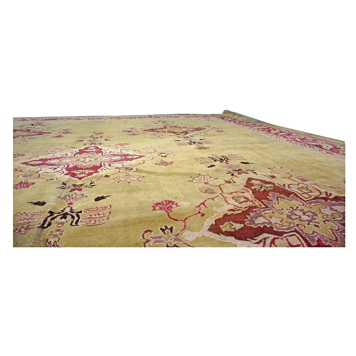 Antique Indian Amritsar Wool 14x16 Green & Red Handmade Area Rug #1141478