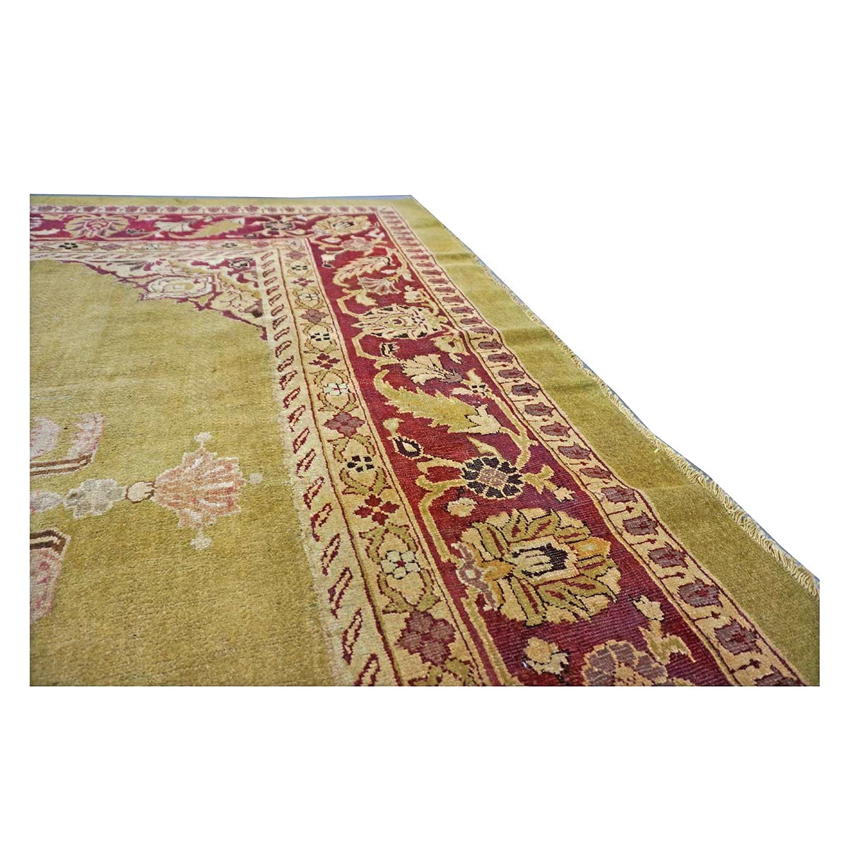 Antique Indian Amritsar Wool 14x16 Green & Red Handmade Area Rug #1141478