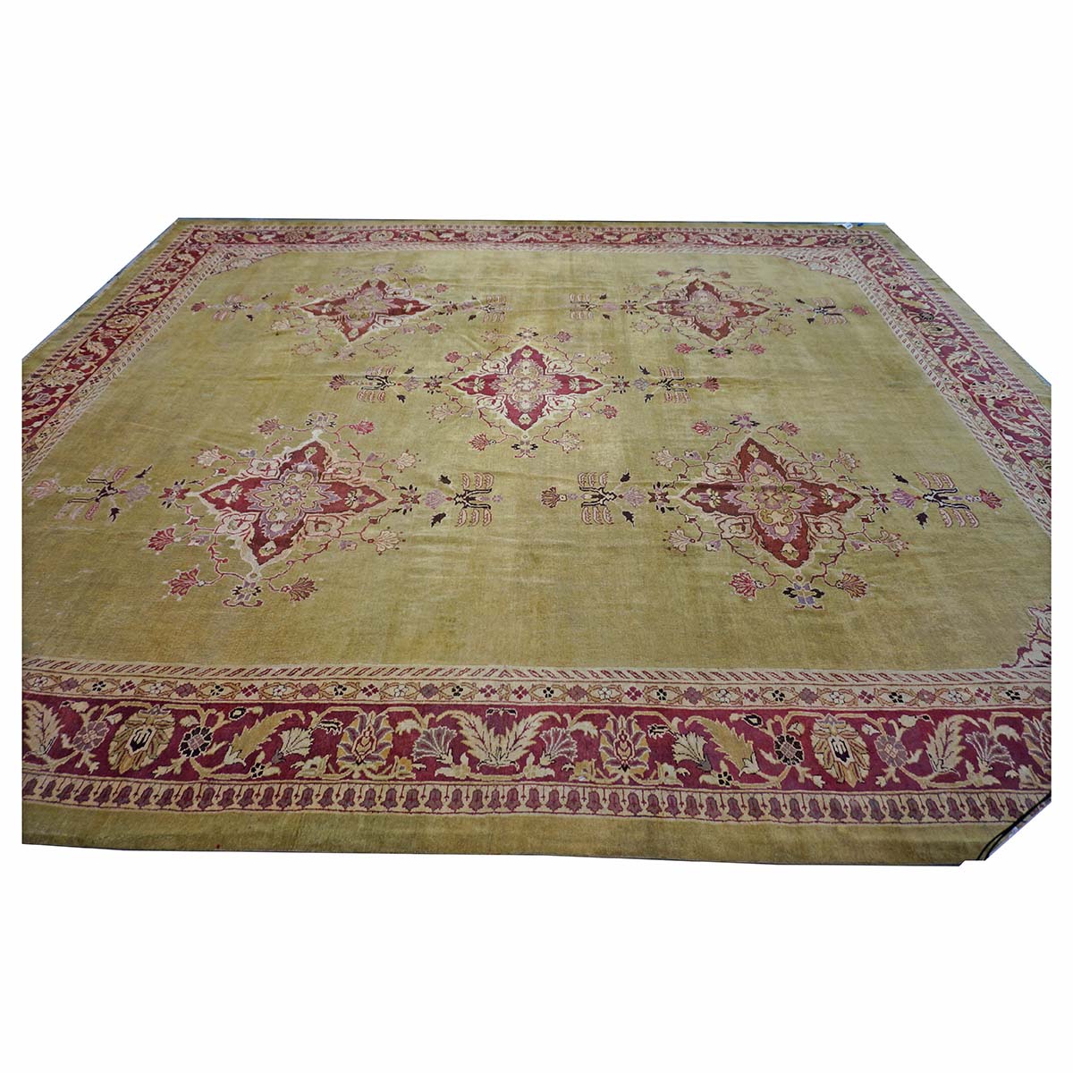 Antique Indian Amritsar Wool 14x16 Green & Red Handmade Area Rug #1141478