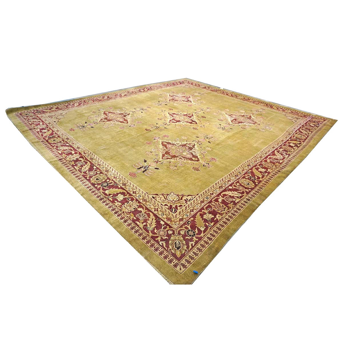 Antique Indian Amritsar Wool 14x16 Green & Red Handmade Area Rug #1141478
