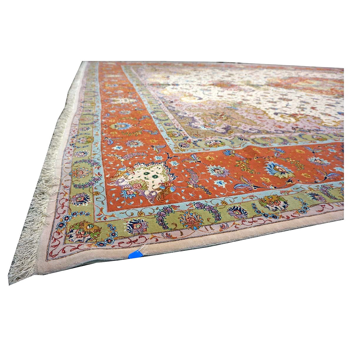 Persian Tabriz Wool 13x20 Ivory, Salmon, Pink & Green Handmade Oversized Area Rug #1141494