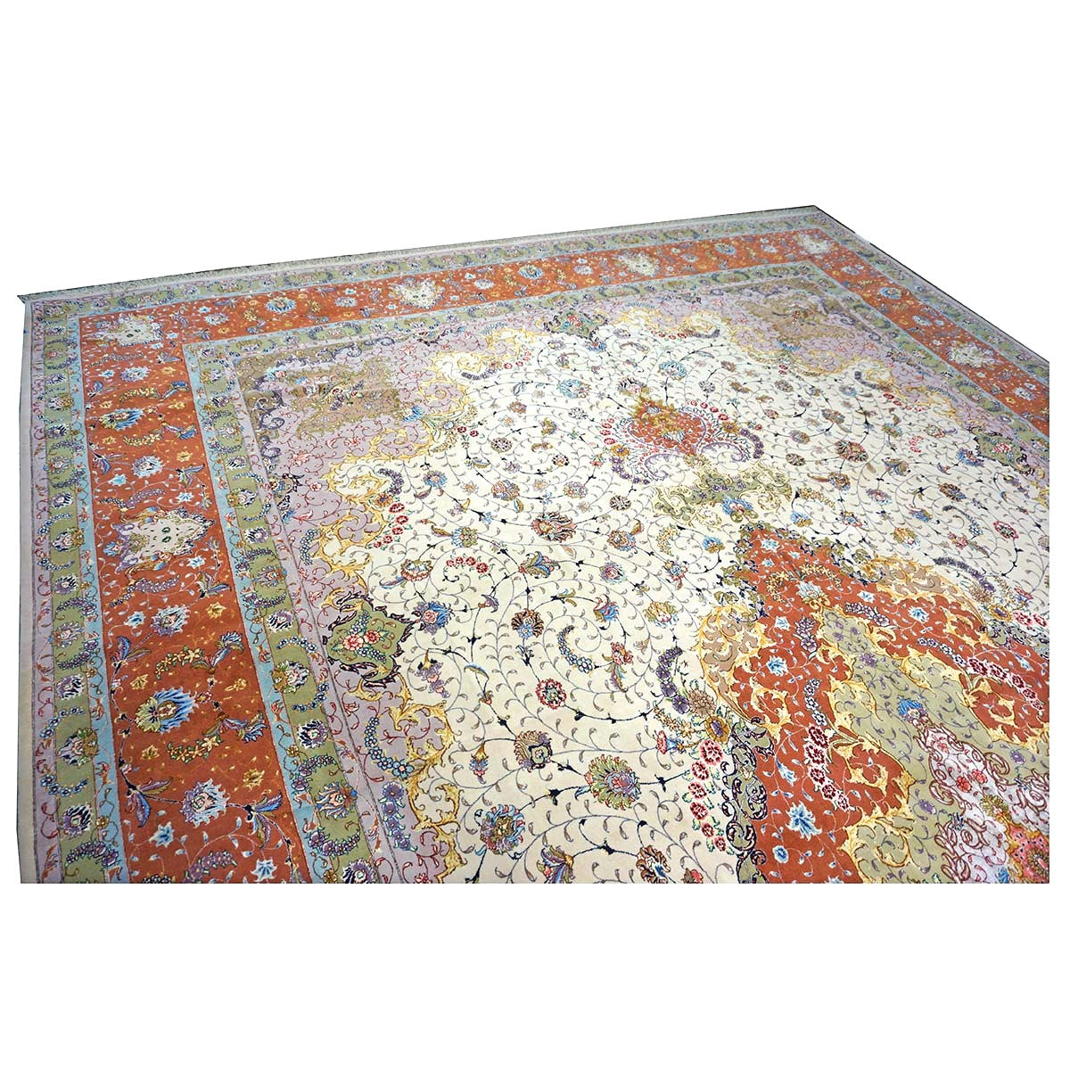 Persian Tabriz Wool 13x20 Ivory, Salmon, Pink & Green Handmade Oversized Area Rug #1141494