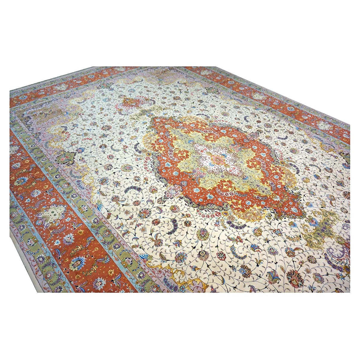 Persian Tabriz Wool 13x20 Ivory, Salmon, Pink & Green Handmade Oversized Area Rug #1141494
