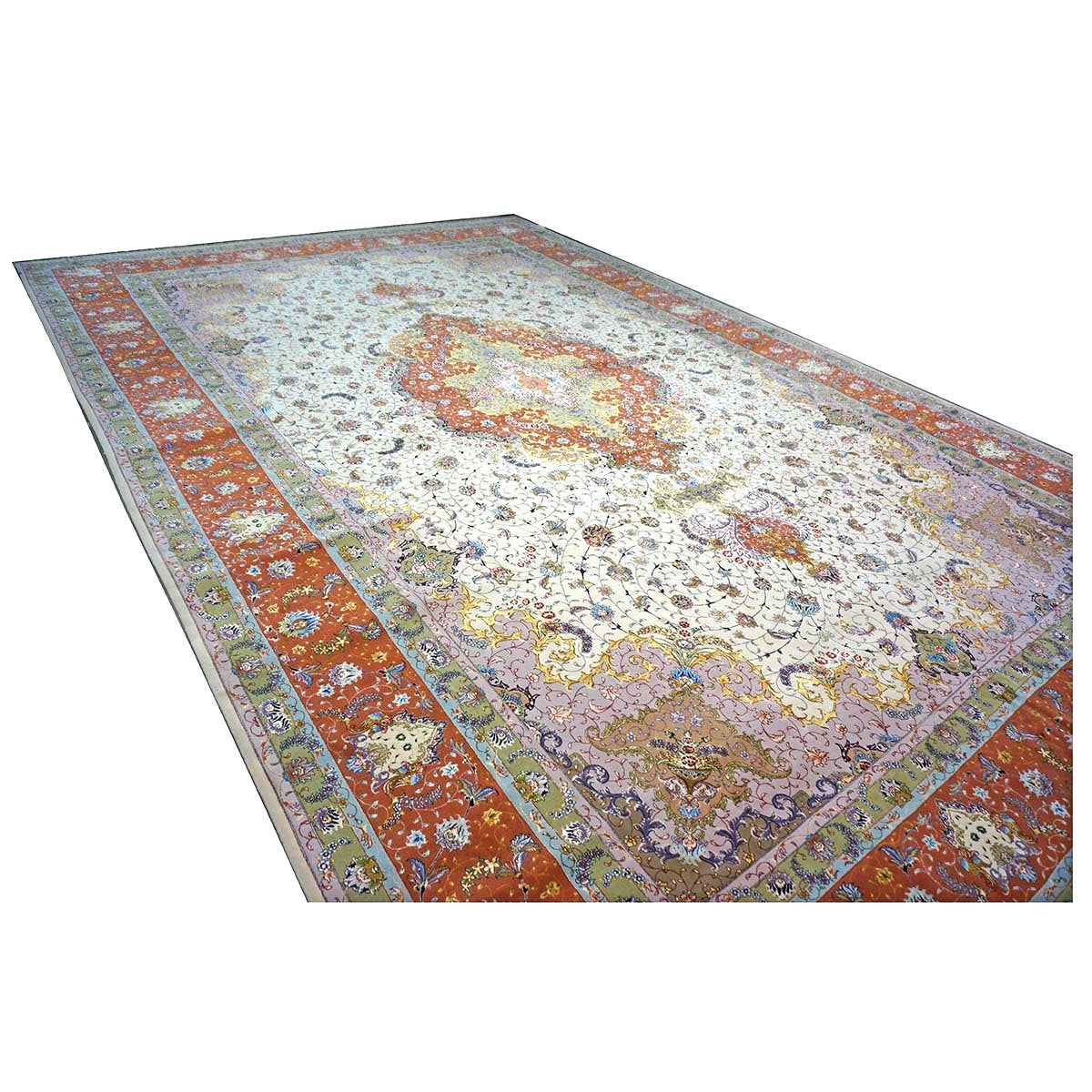 Persian Tabriz Wool 13x20 Ivory, Salmon, Pink & Green Handmade Oversized Area Rug #1141494