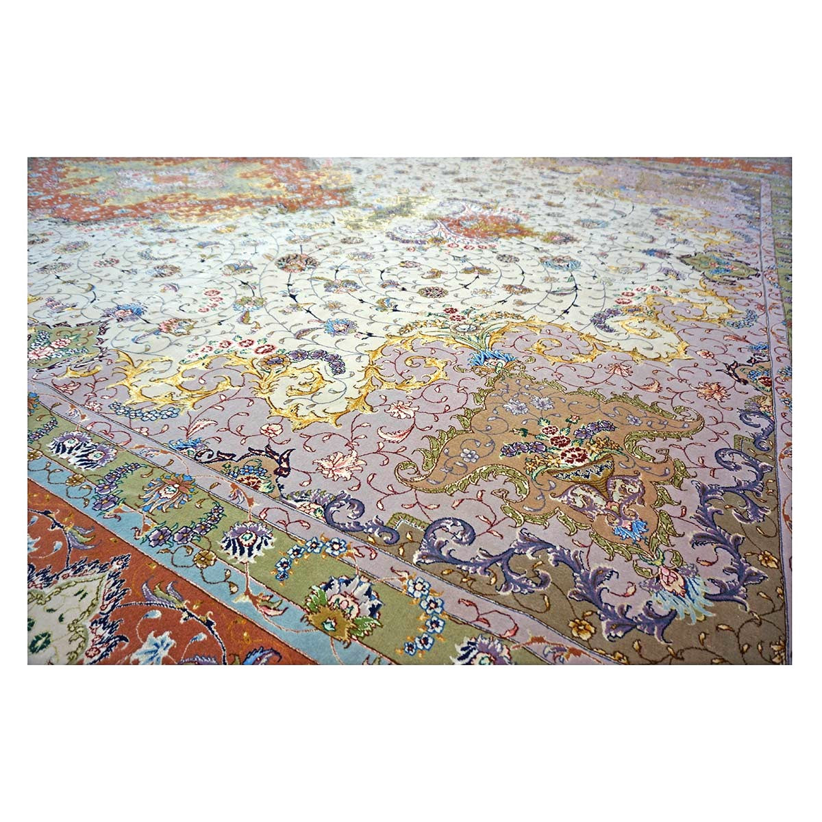 Persian Tabriz Wool 13x20 Ivory, Salmon, Pink & Green Handmade Oversized Area Rug #1141494