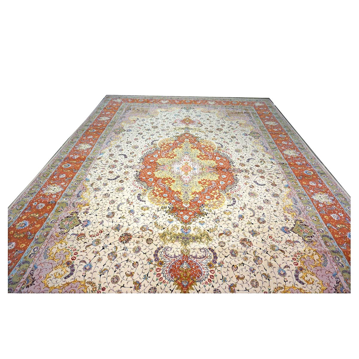 Persian Tabriz Wool 13x20 Ivory, Salmon, Pink & Green Handmade Oversized Area Rug #1141494