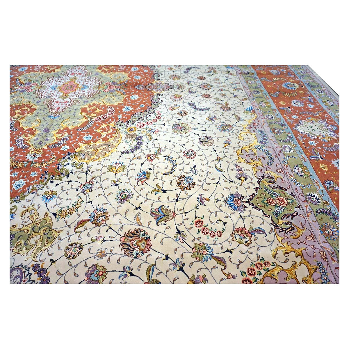 Persian Tabriz Wool 13x20 Ivory, Salmon, Pink & Green Handmade Oversized Area Rug #1141494