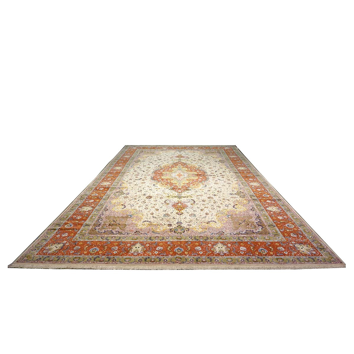 Persian Tabriz Wool 13x20 Ivory, Salmon, Pink & Green Handmade Oversized Area Rug #1141494