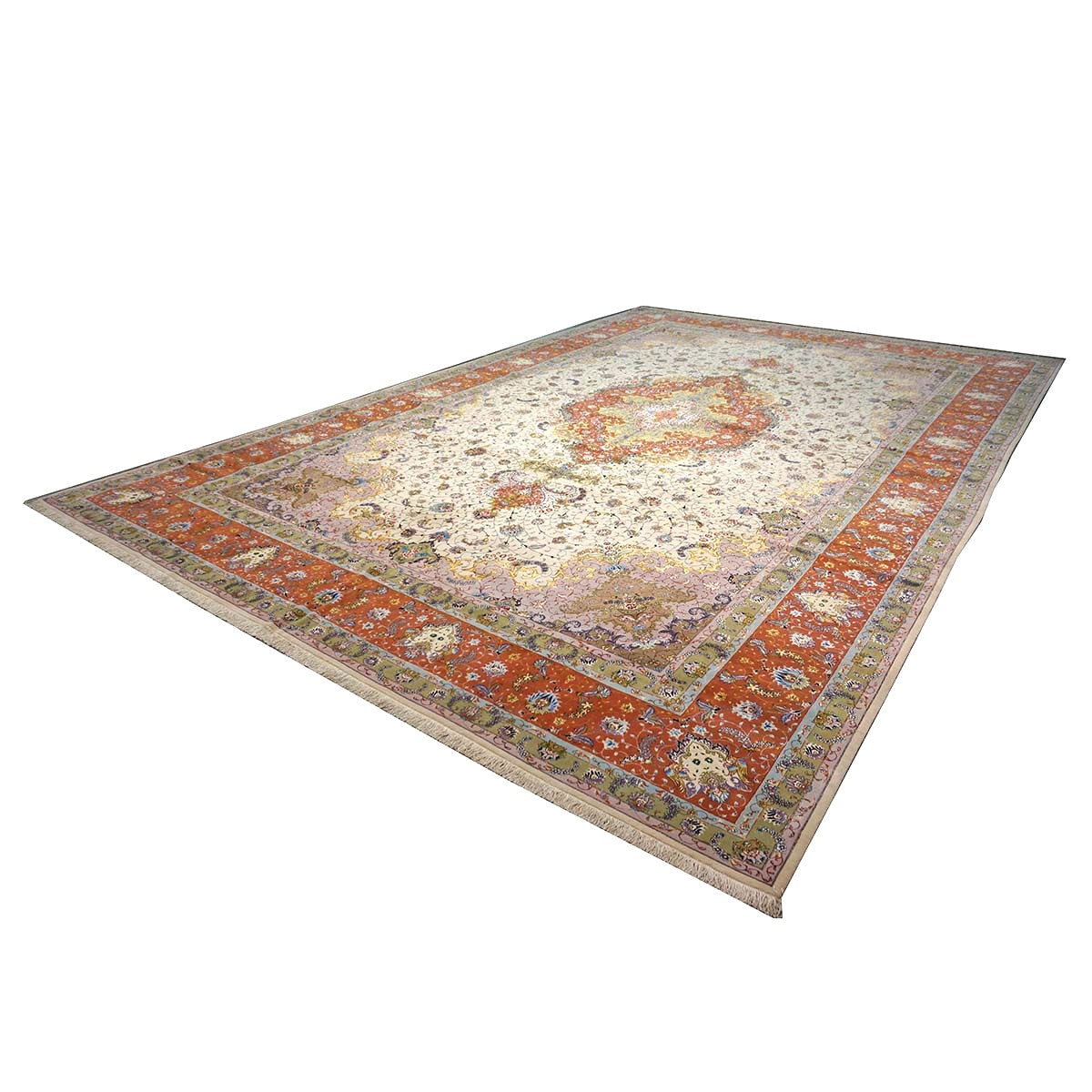 Persian Tabriz Wool 13x20 Ivory, Salmon, Pink & Green Handmade Oversized Area Rug #1141494