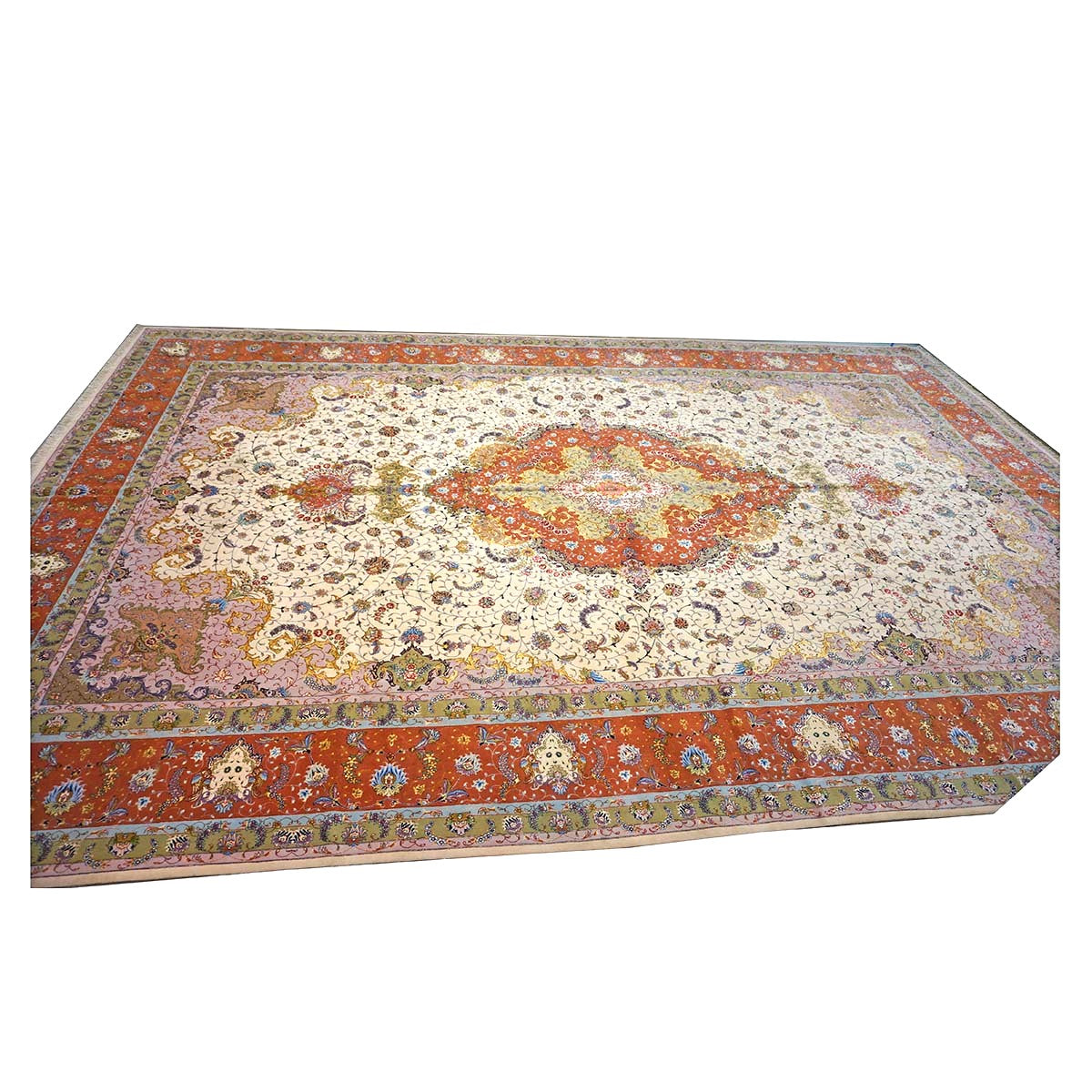 Persian Tabriz Wool 13x20 Ivory, Salmon, Pink & Green Handmade Oversized Area Rug #1141494